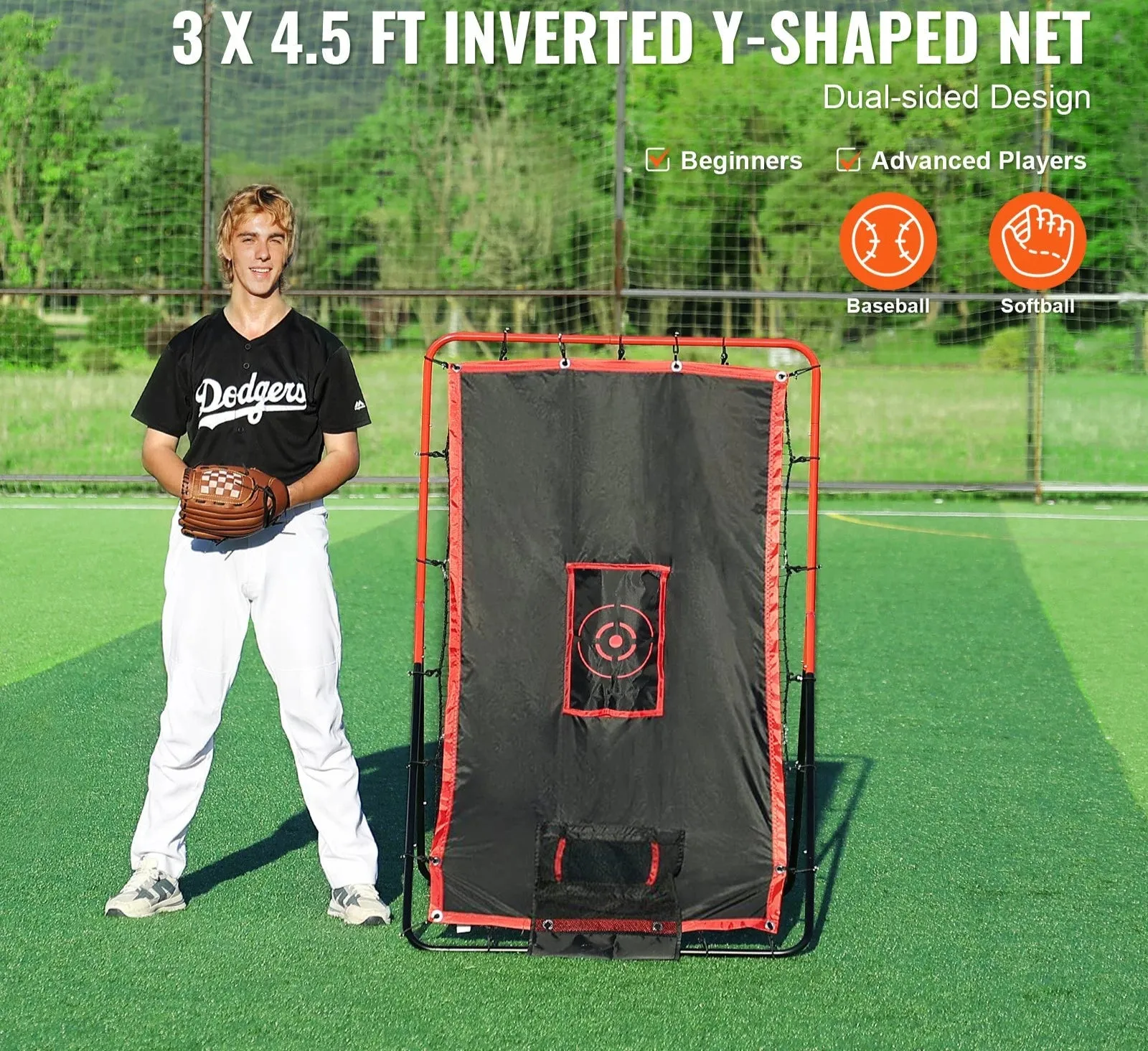 2-In-1 Baseball And Softball Rebounder Pitching Net