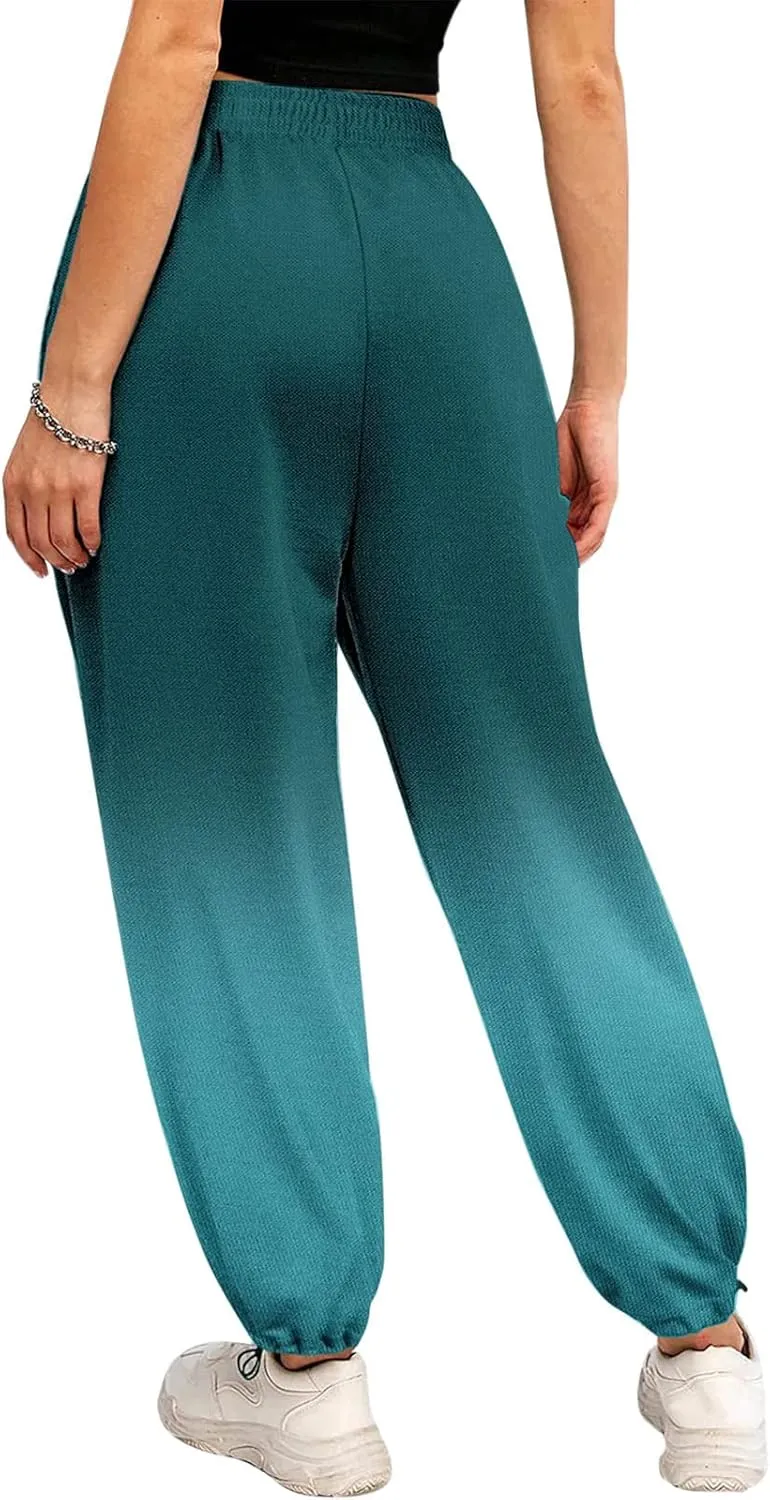2024 Sweatpants for Women Trendy Plaid Sun Print High Waist Wide Leg Pants Work Casual Loose Fit Pocket Lounge Joggers