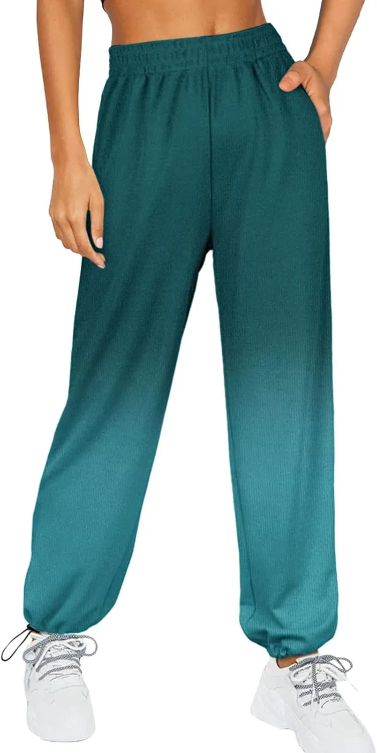 2024 Sweatpants for Women Trendy Plaid Sun Print High Waist Wide Leg Pants Work Casual Loose Fit Pocket Lounge Joggers
