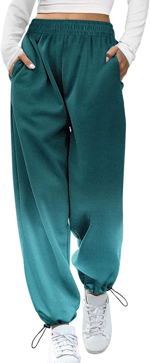 2024 Sweatpants for Women Trendy Plaid Sun Print High Waist Wide Leg Pants Work Casual Loose Fit Pocket Lounge Joggers