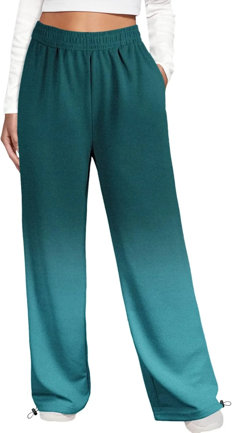 2024 Sweatpants for Women Trendy Plaid Sun Print High Waist Wide Leg Pants Work Casual Loose Fit Pocket Lounge Joggers