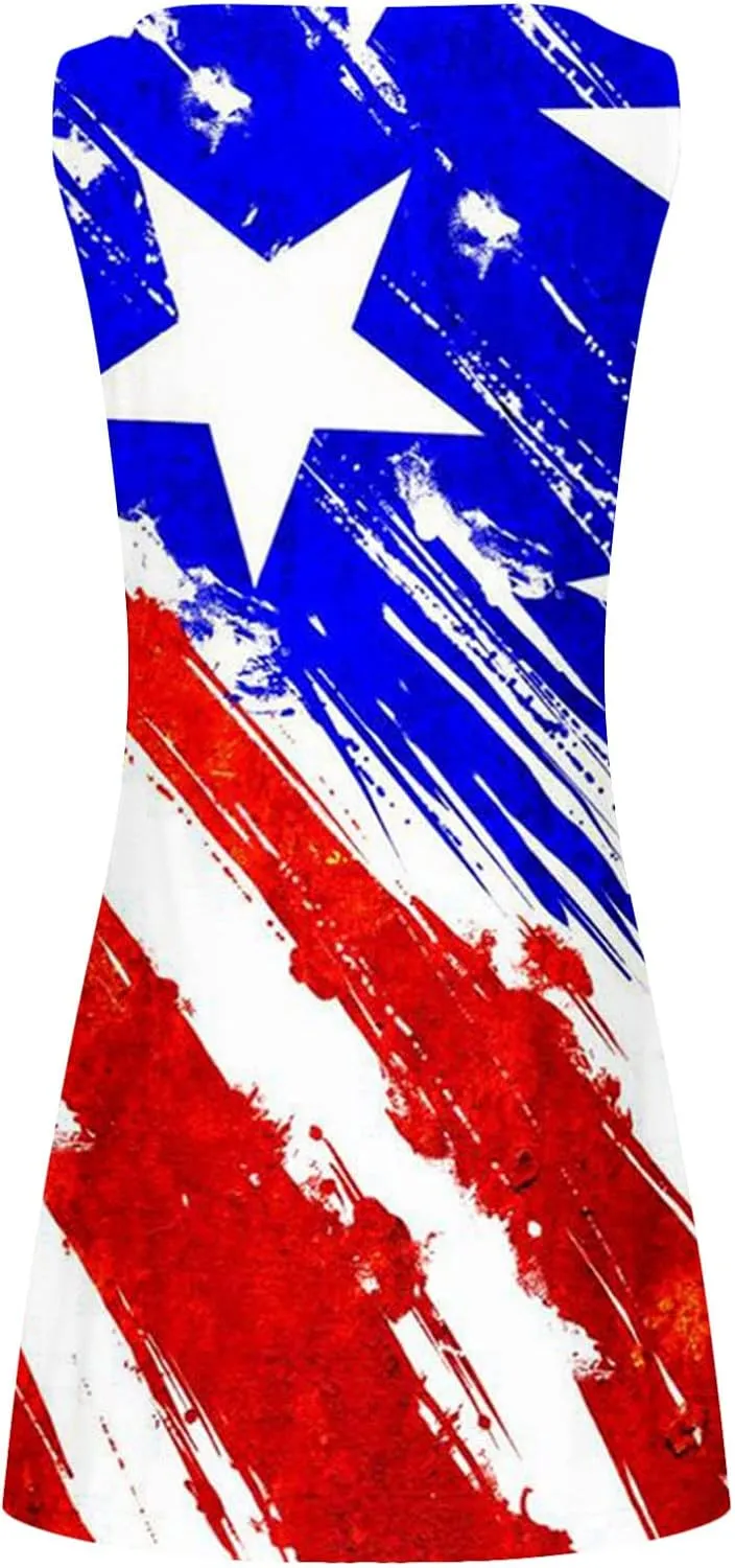 2024 Women Summer Fashion Short Mini Dress Fourth of July Sleeveless Tank Tshirt Dress Casual Loose Beach Sundress