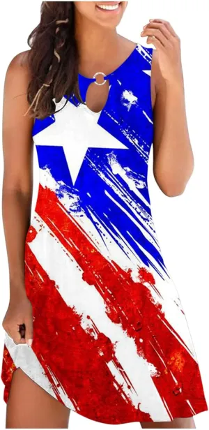 2024 Women Summer Fashion Short Mini Dress Fourth of July Sleeveless Tank Tshirt Dress Casual Loose Beach Sundress