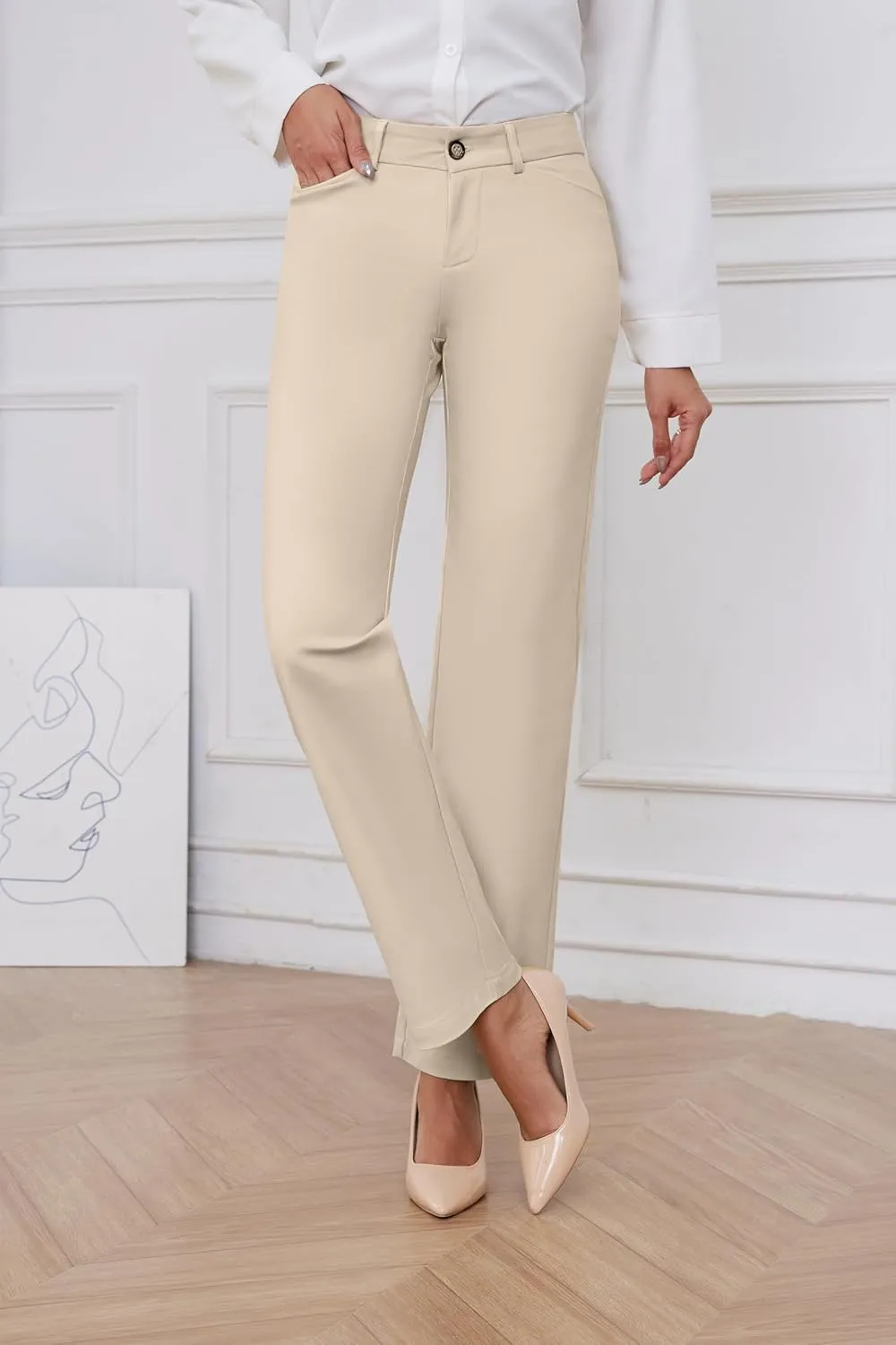 2025 Women Stretch Business Straight Leg Dress Pants with Pockets Wear to Work Casual Suitpants