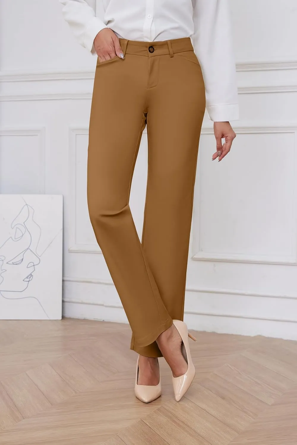 2025 Women Stretch Business Straight Leg Dress Pants with Pockets Wear to Work Casual Suitpants