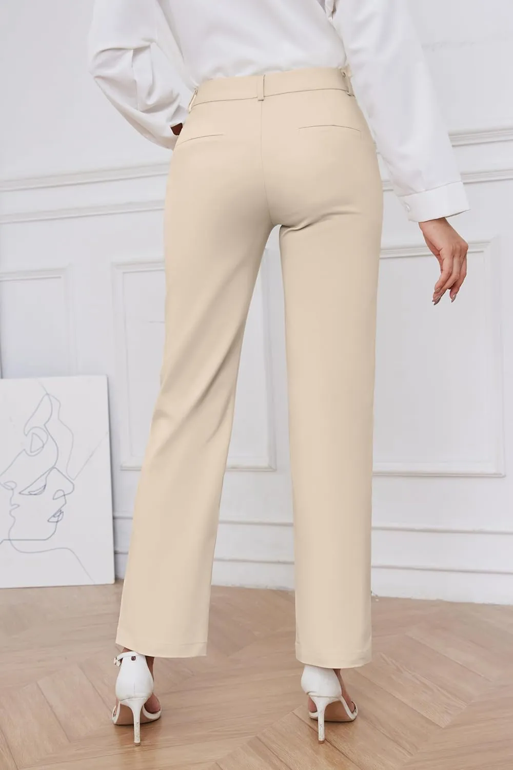 2025 Women Stretch Business Straight Leg Dress Pants with Pockets Wear to Work Casual Suitpants