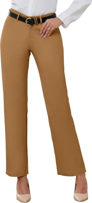 2025 Women Stretch Business Straight Leg Dress Pants with Pockets Wear to Work Casual Suitpants