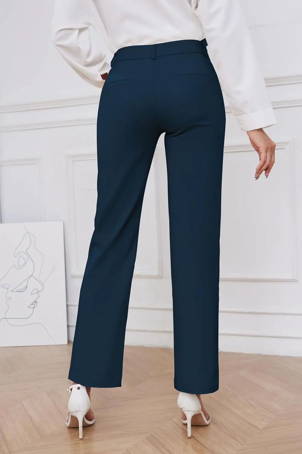 2025 Women Stretch Business Straight Leg Dress Pants with Pockets Wear to Work Casual Suitpants