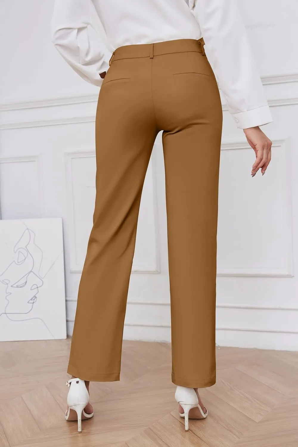 2025 Women Stretch Business Straight Leg Dress Pants with Pockets Wear to Work Casual Suitpants