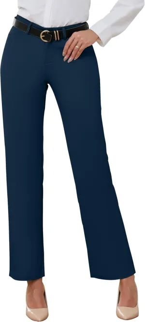 2025 Women Stretch Business Straight Leg Dress Pants with Pockets Wear to Work Casual Suitpants