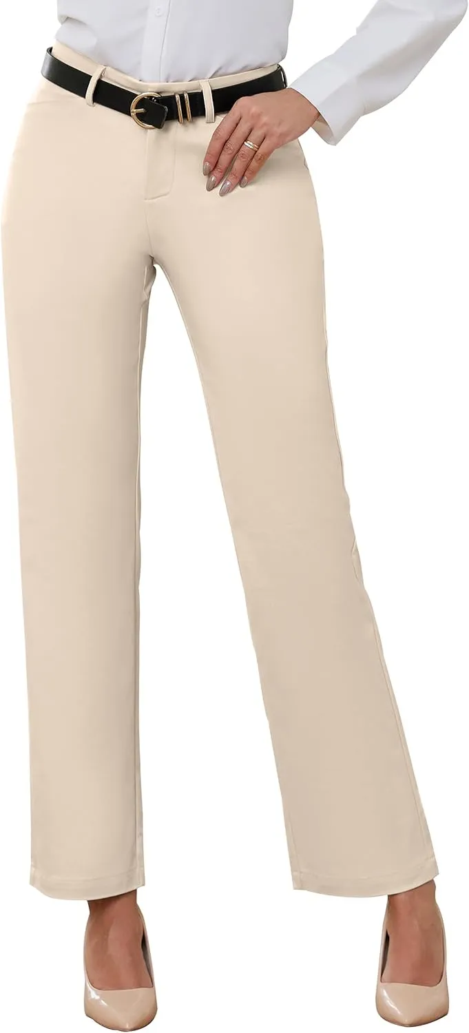 2025 Women Stretch Business Straight Leg Dress Pants with Pockets Wear to Work Casual Suitpants