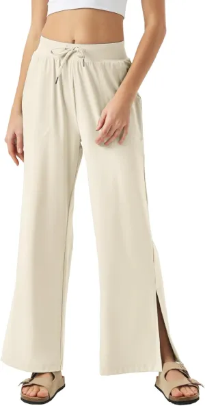 26"/28"/30" Inseam Womens Wide Leg Sweatpants Petite High Waist Summer Pants UPF50 Lightweight Beach with Pocket Split Leg