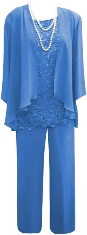 3 Piece Mother of The Bride Dress Pant Suit with Jacket Long Chiffon Formal Dresses for Women Wedding Guest