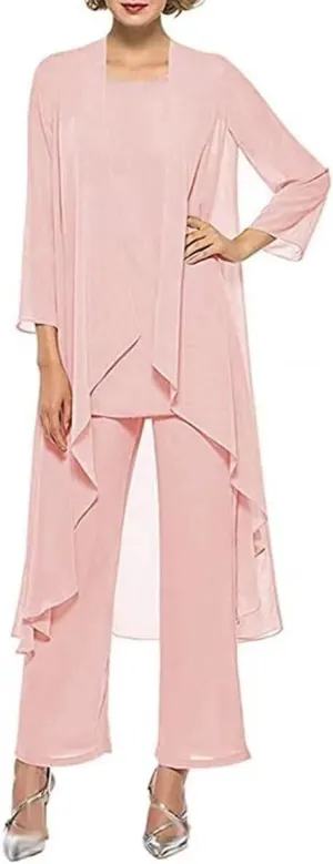 3 Pieces Pantsuits for Women Dressy Outfit Set Long Sleeve Mother of The Bride Dresses with Chiffon Jacket