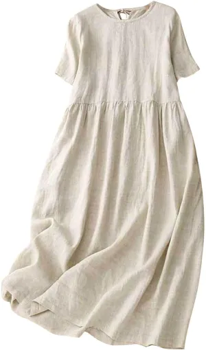 3/4 Sleeve Dresses for Women 2025 Vacation Cotton Linen Maxi Button Sundress Plus Size A Line Dress Trendy Maxi Dress