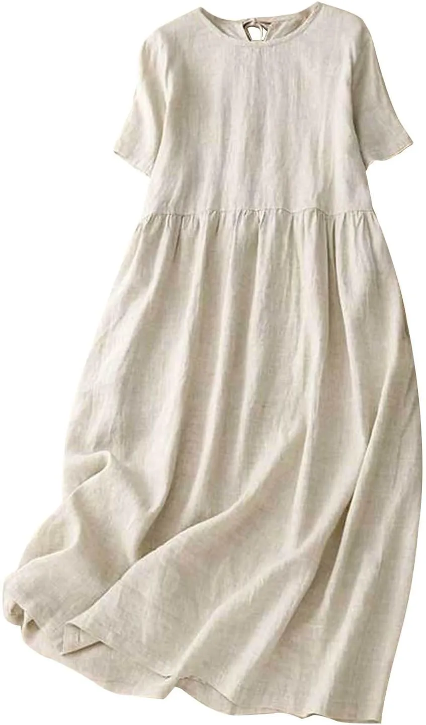 3/4 Sleeve Dresses for Women 2025 Vacation Cotton Linen Maxi Button Sundress Plus Size A Line Dress Trendy Maxi Dress