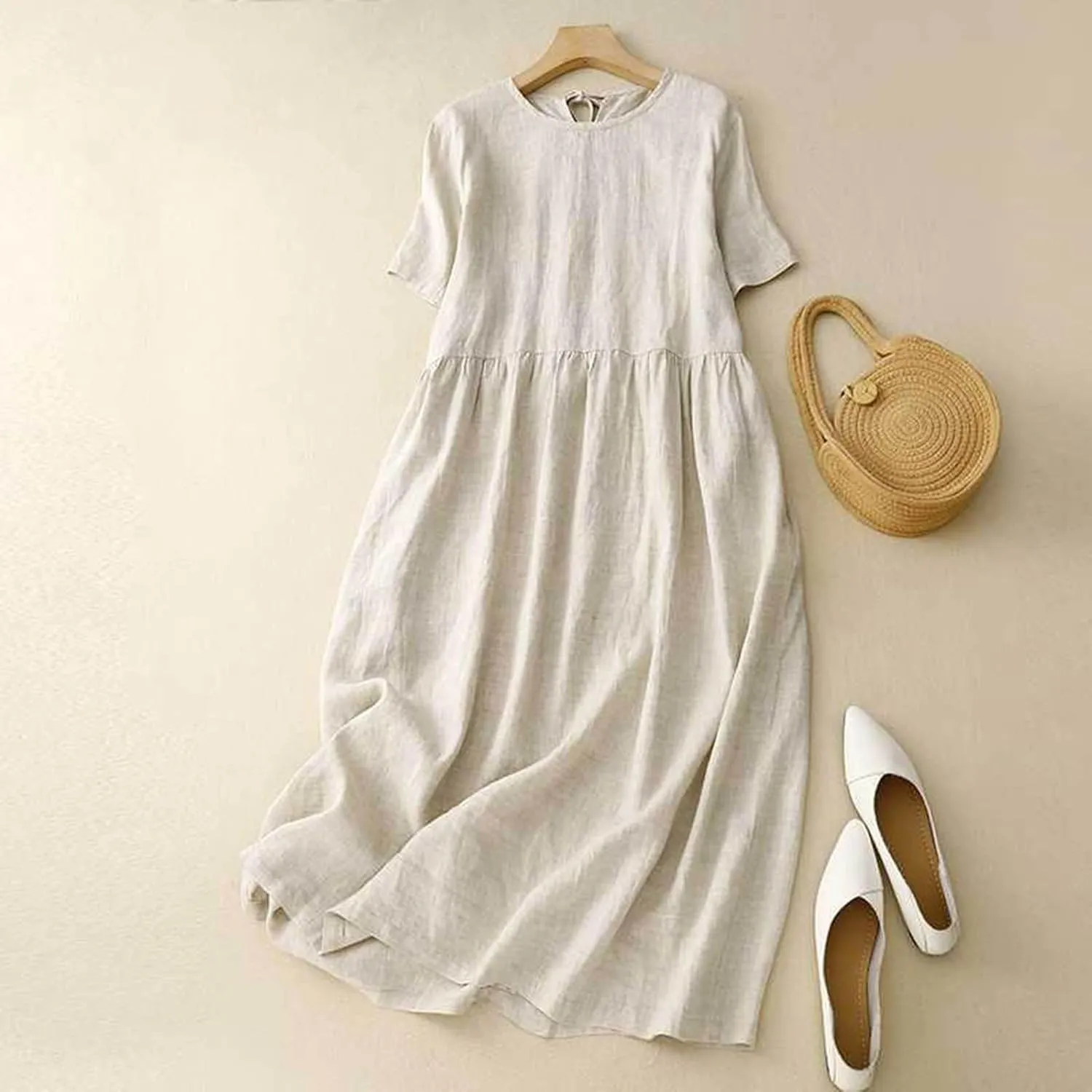 3/4 Sleeve Dresses for Women 2025 Vacation Cotton Linen Maxi Button Sundress Plus Size A Line Dress Trendy Maxi Dress