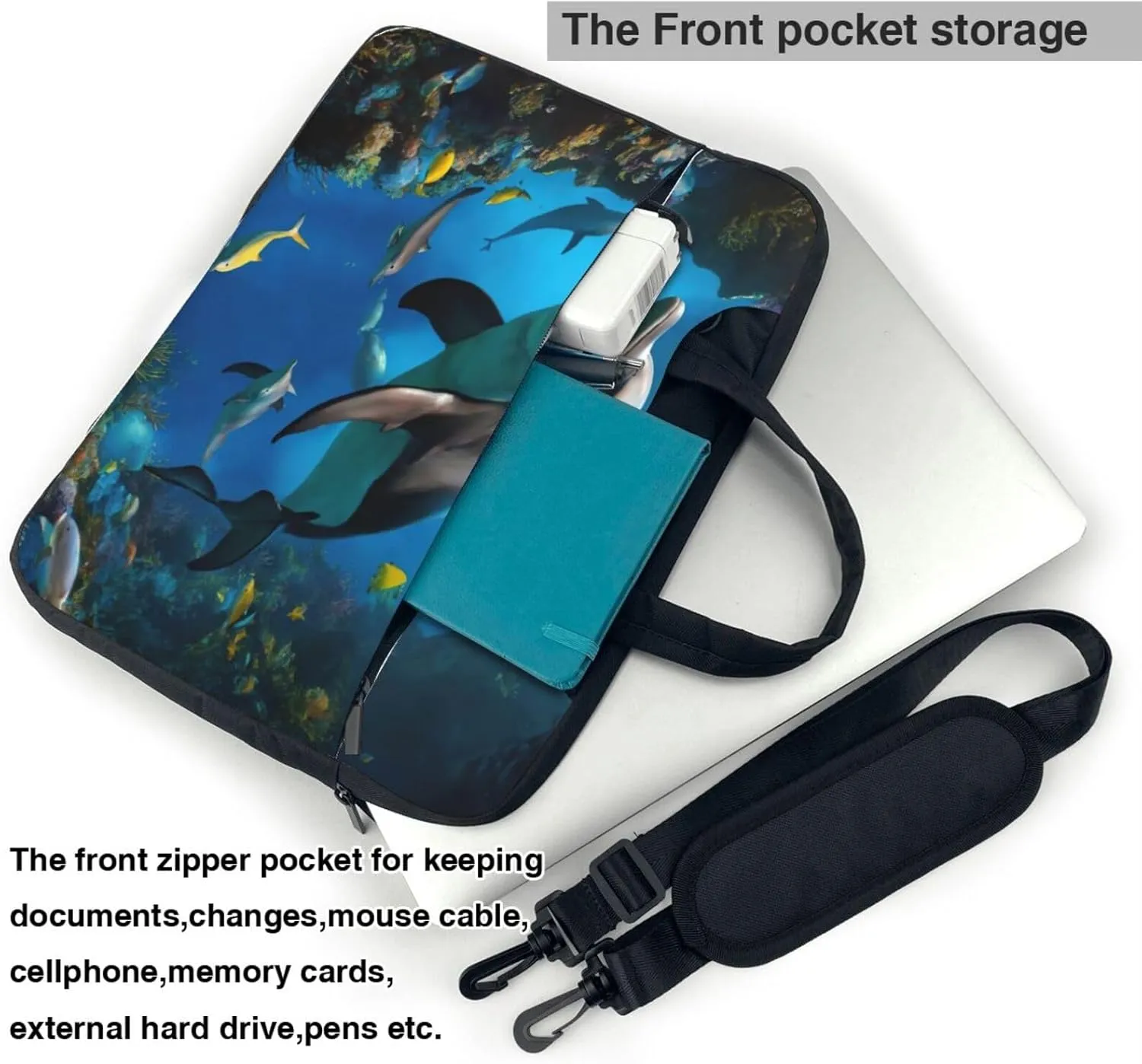 3D Underwater world fish dolphi Print Work Casual Office Laptop Shoulder Messenger Bag 13 inch 14 inch 15.6 inch