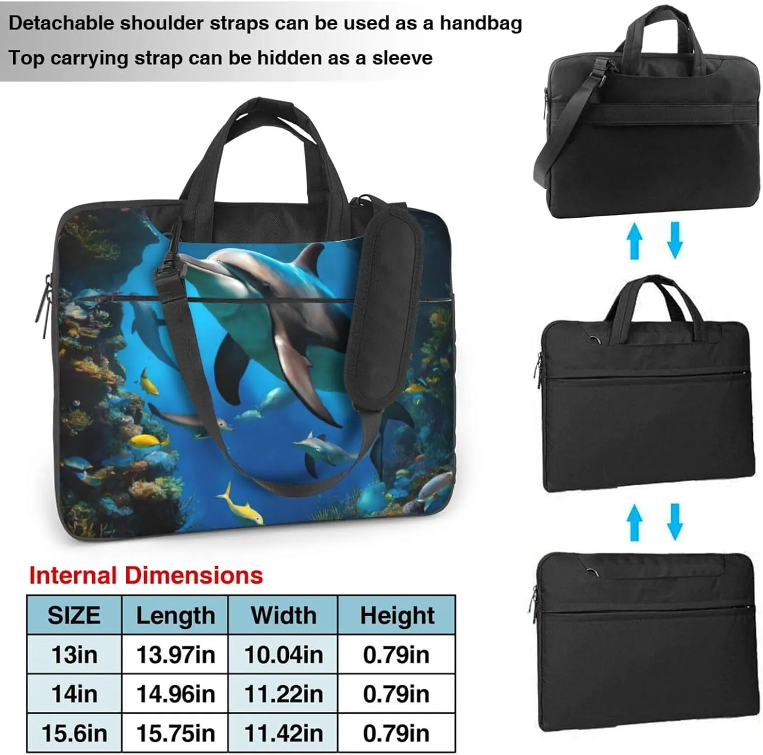 3D Underwater world fish dolphi Print Work Casual Office Laptop Shoulder Messenger Bag 13 inch 14 inch 15.6 inch