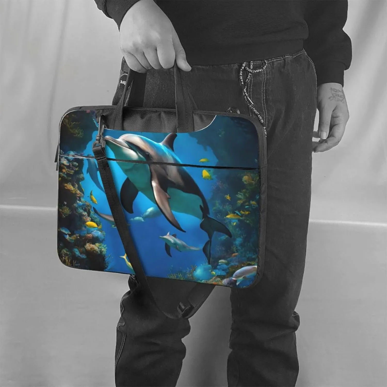 3D Underwater world fish dolphi Print Work Casual Office Laptop Shoulder Messenger Bag 13 inch 14 inch 15.6 inch