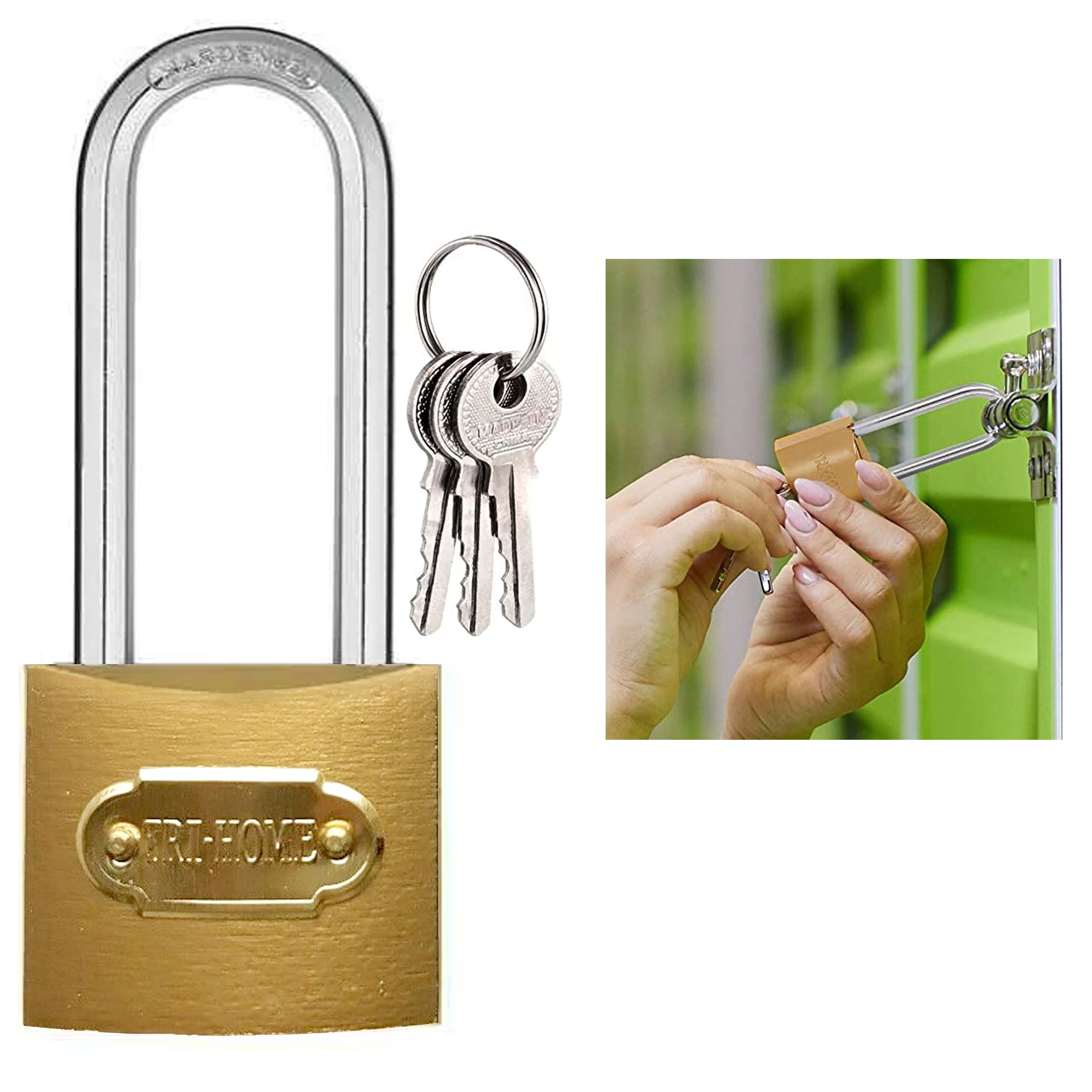 4 Pk Long Shackle Metal Padlocks Brass Box Locks Keyed 3 Keys 40mm Safe Security