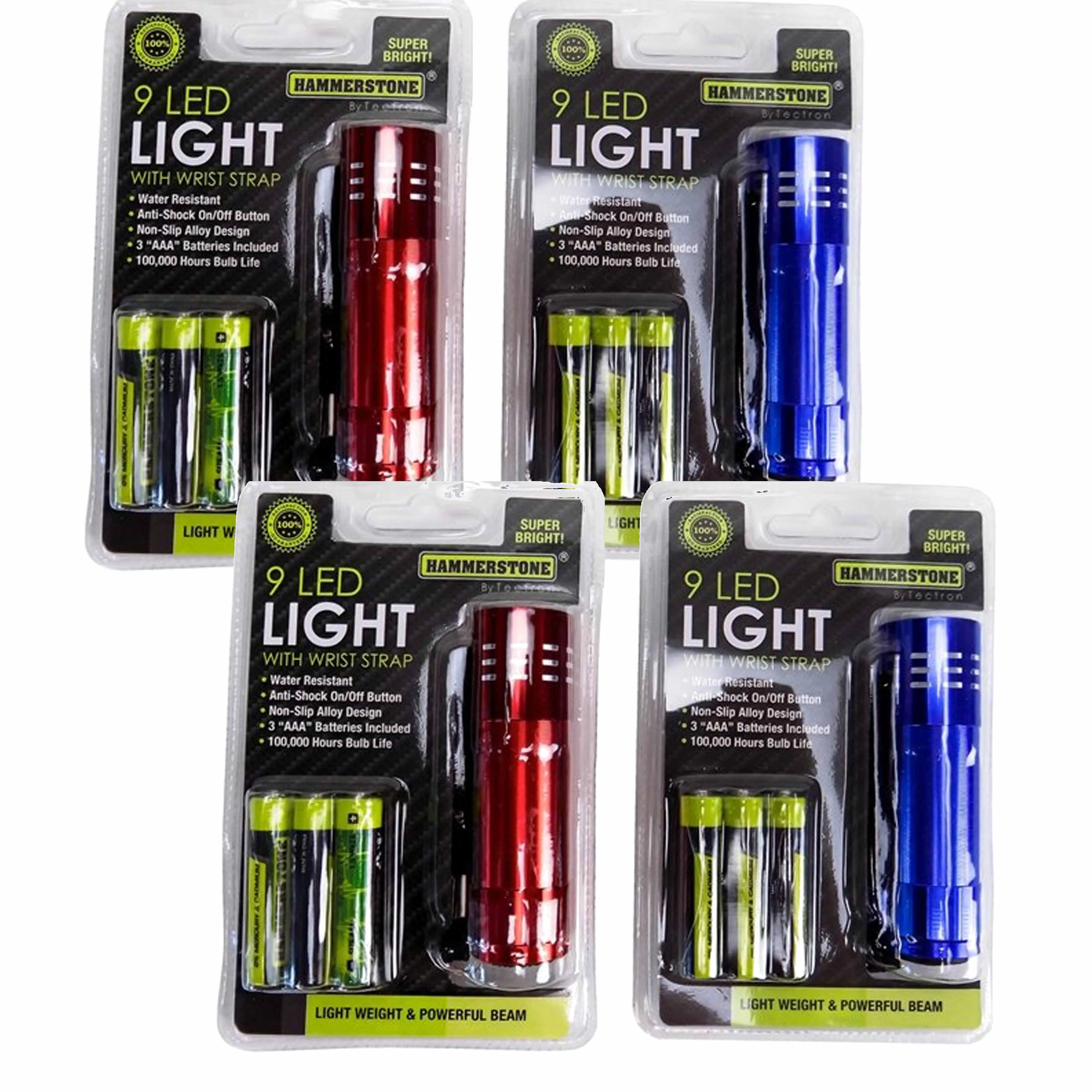 4 Pk Portable Flashlights Super Bright 9 LED Heavy Duty Flash Light Torch Lamp