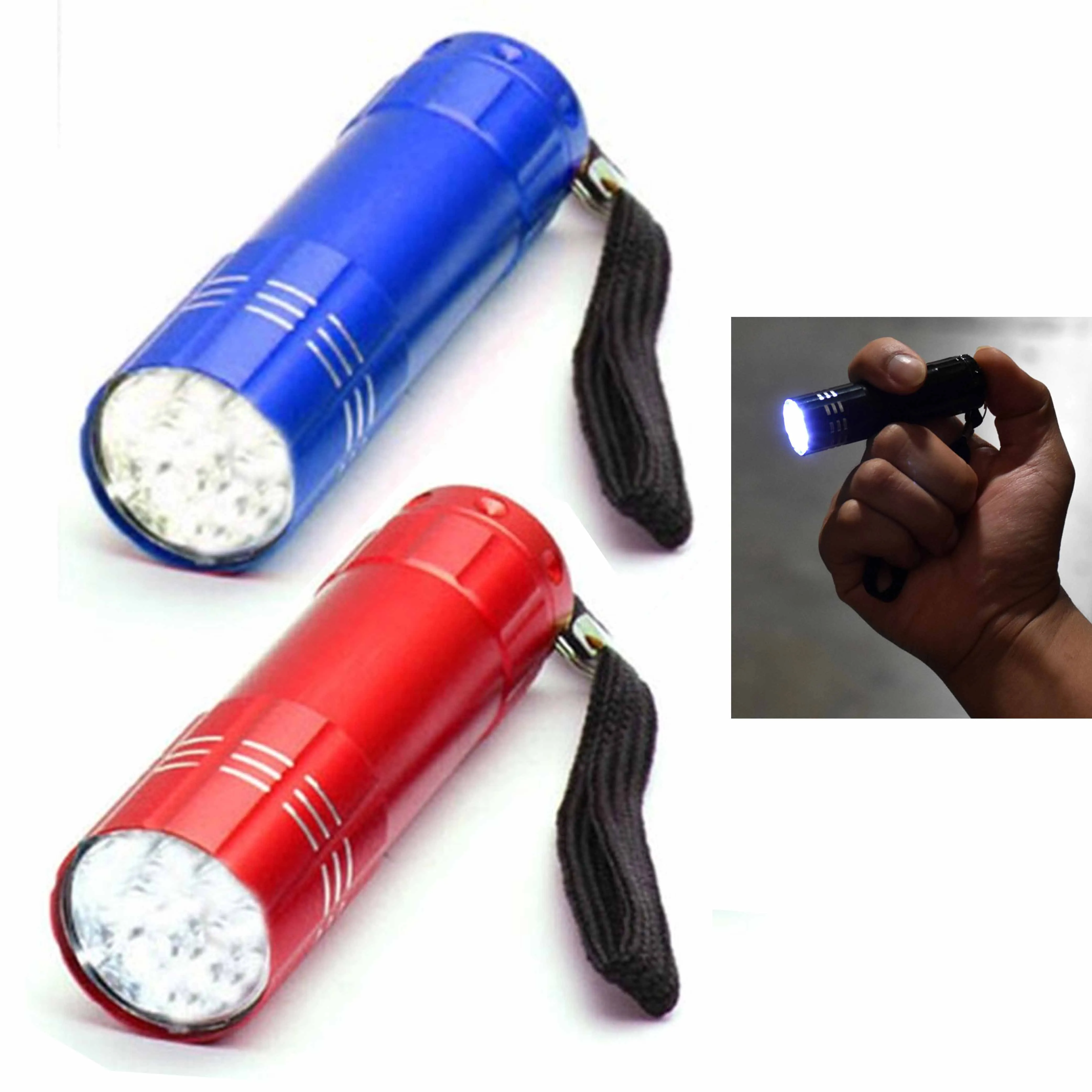 4 Pk Portable Flashlights Super Bright 9 LED Heavy Duty Flash Light Torch Lamp