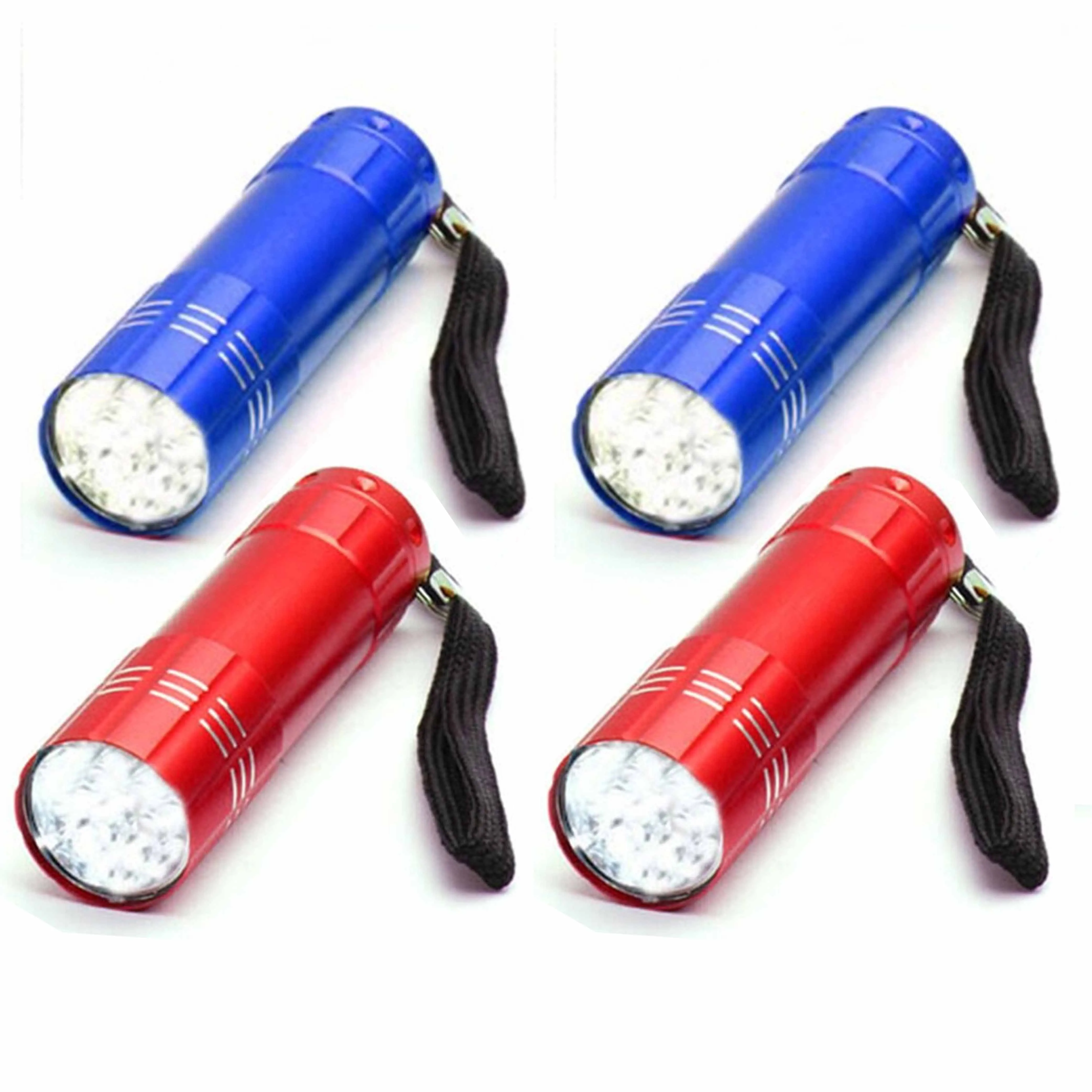 4 Pk Portable Flashlights Super Bright 9 LED Heavy Duty Flash Light Torch Lamp