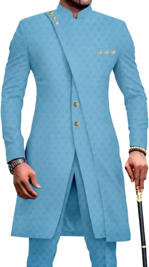 African Clothes for Men Dashiki Slim Fit Jacket and Trousers Set Formal Attire for Wedding