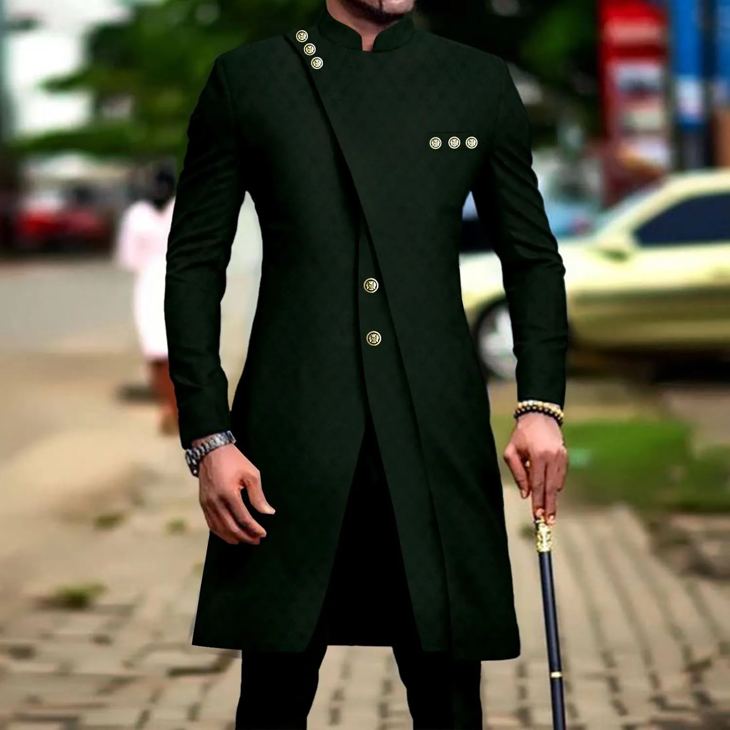 African Clothes for Men Dashiki Slim Fit Jacket and Trousers Set Formal Attire for Wedding