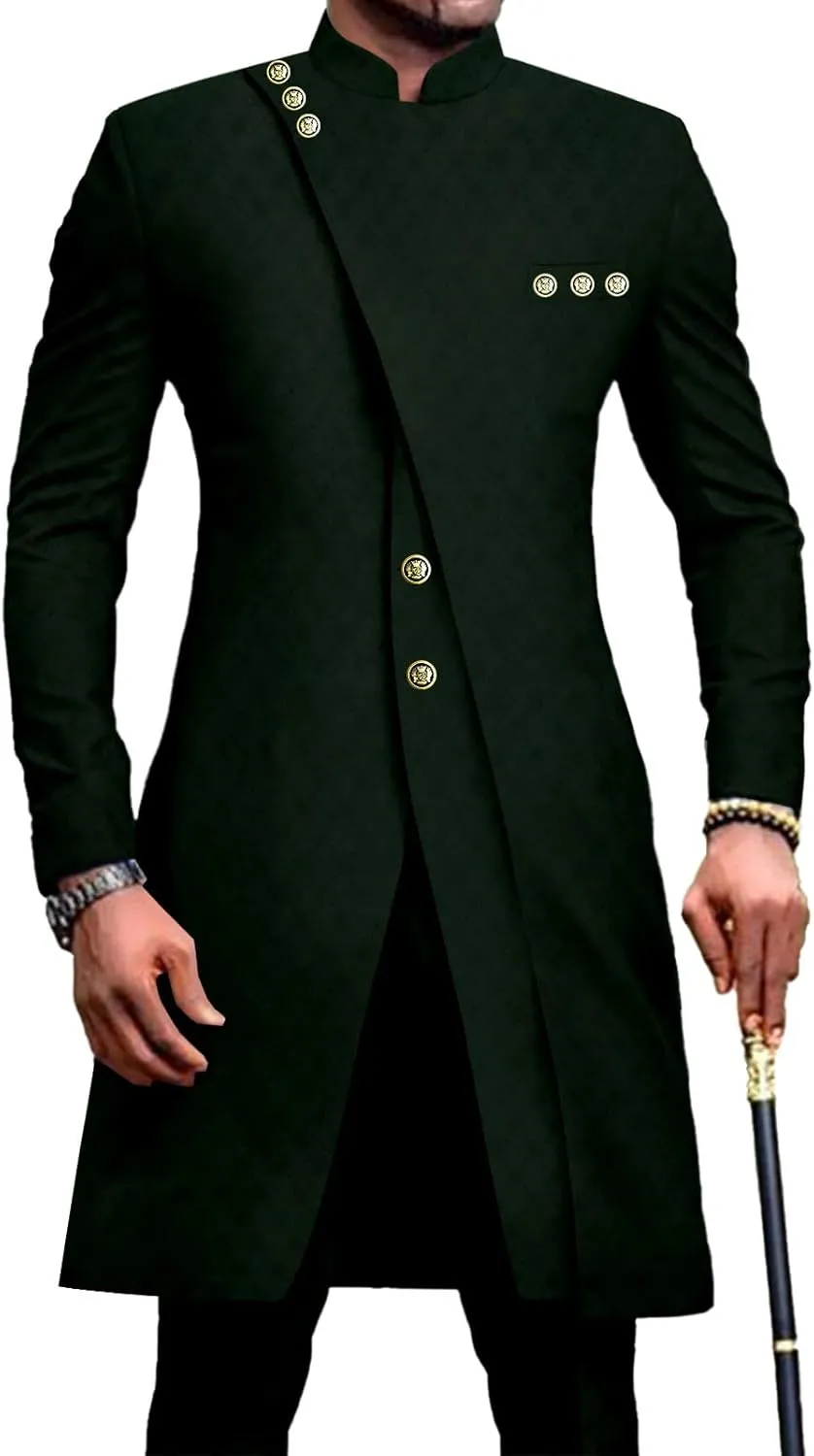 African Clothes for Men Dashiki Slim Fit Jacket and Trousers Set Formal Attire for Wedding