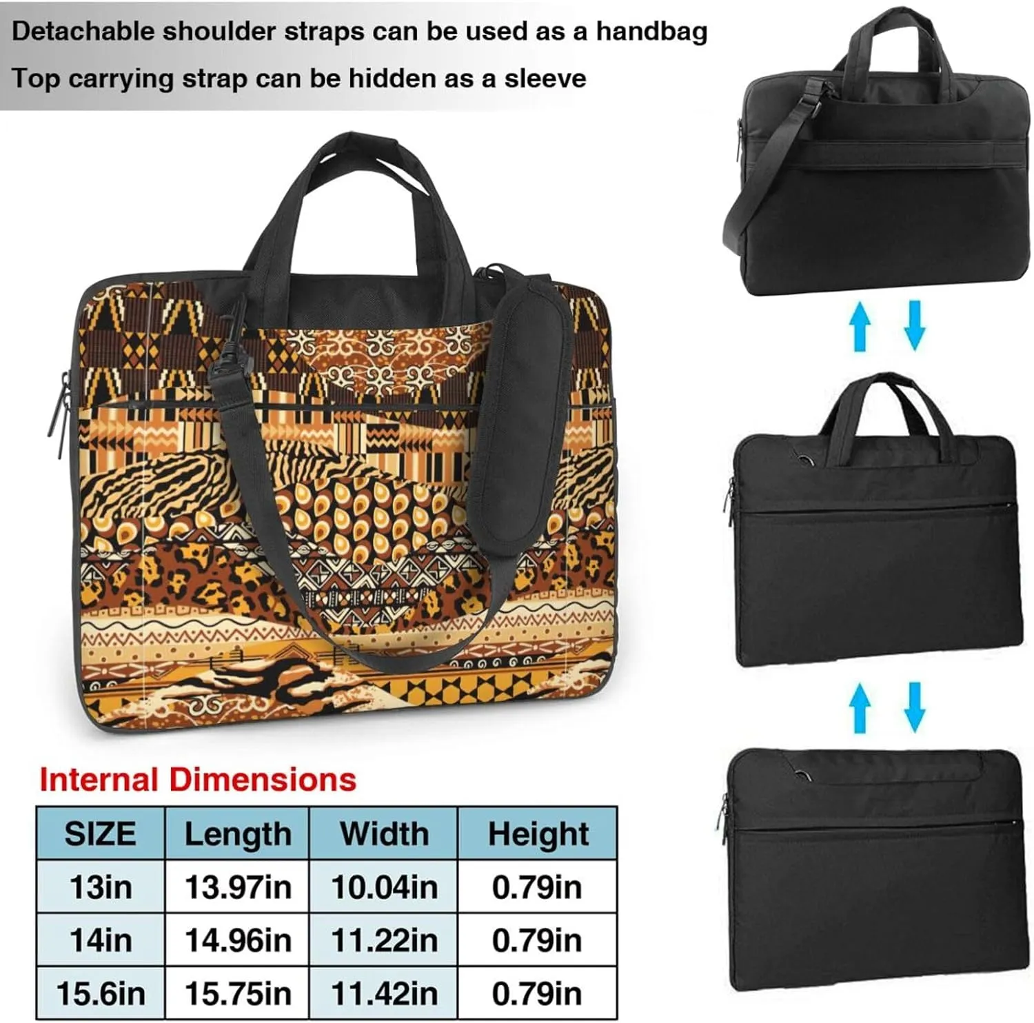 African Style Patchwork Print Work Casual Office Laptop Shoulder Messenger Bag 13 inch 14 inch 15.6 inch