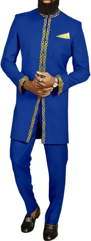African Suit for Men Jacket and Trousers 2 Piece Set Dashiki Blazer with Kerchief Bazin Riche Kaftan Wedding Evening