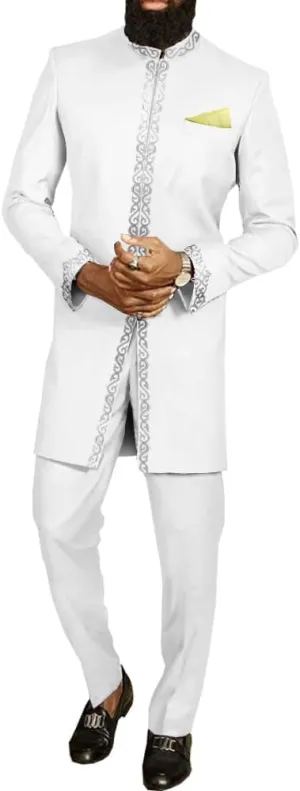 African Suit for Men Jacket and Trousers 2 Piece Set Dashiki Blazer with Kerchief Bazin Riche Kaftan Wedding Evening