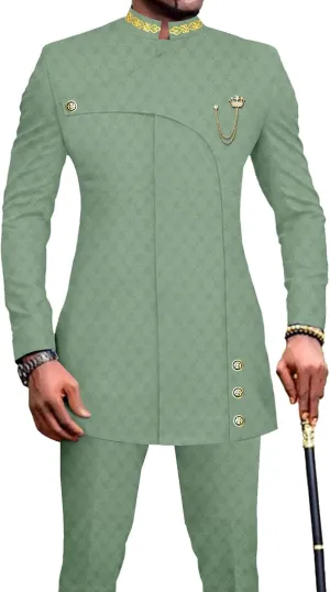 African Suits for Men Slim Fit Formal Blazer Pants 2 Piece Set Designed Wedding Dashiki Outfits
