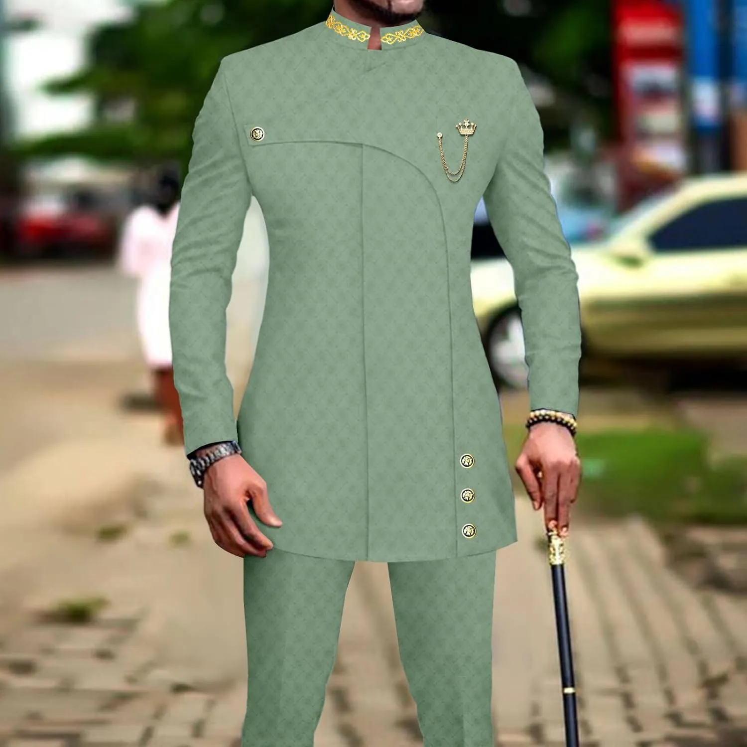 African Suits for Men Slim Fit Formal Blazer Pants 2 Piece Set Designed Wedding Dashiki Outfits