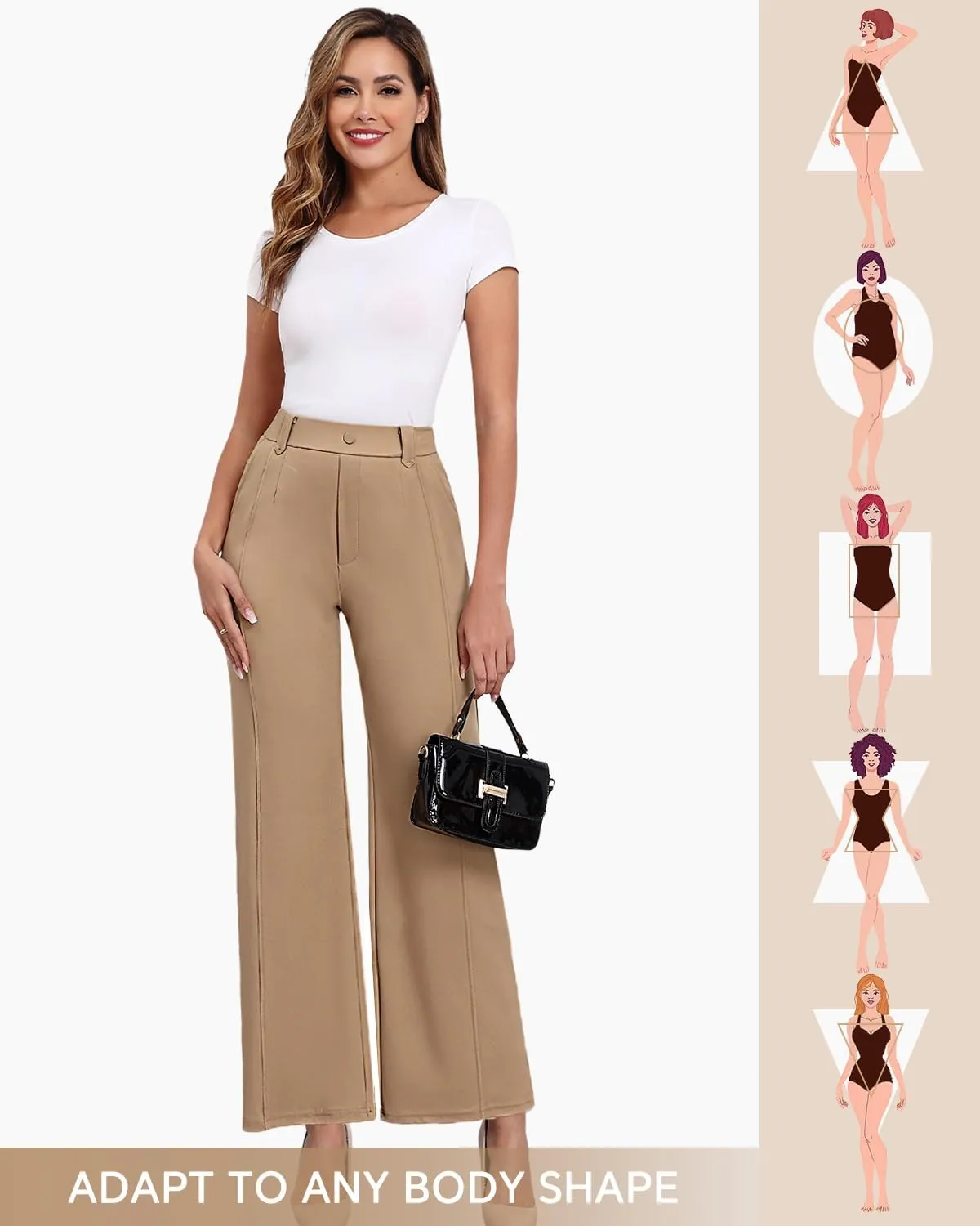 Agenlulu Women's Wide Leg Dress Pants High Waisted Strechy Straight Leg Pants Business Casual Pull On Office Work Slacks