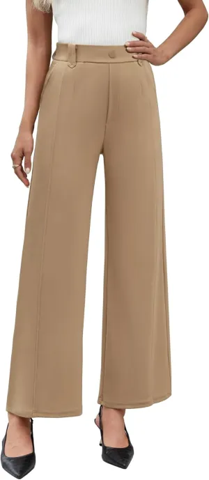 Agenlulu Women's Wide Leg Dress Pants High Waisted Strechy Straight Leg Pants Business Casual Pull On Office Work Slacks
