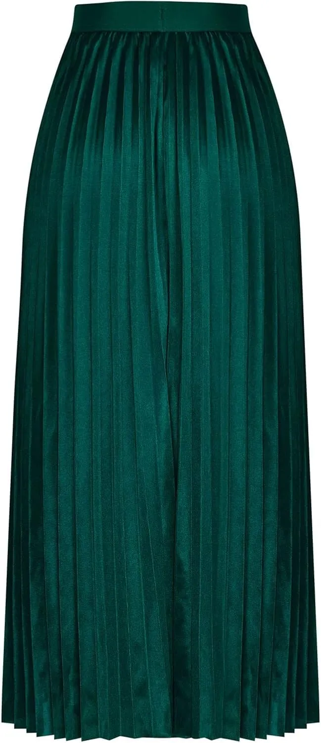 Akklian Pleated Midi Skirts for Women High Waisted A-Line Satin Skirts Chiffon Flare Casual Skirt 2024 Plus Size Midi Dress
