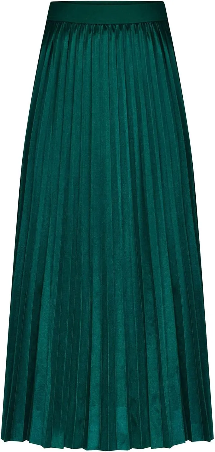 Akklian Pleated Midi Skirts for Women High Waisted A-Line Satin Skirts Chiffon Flare Casual Skirt 2024 Plus Size Midi Dress