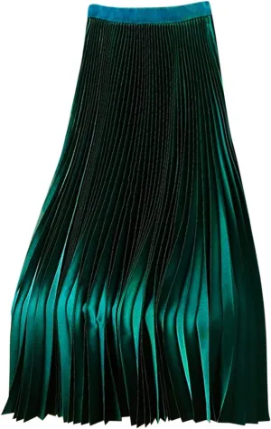 Akklian Pleated Midi Skirts for Women High Waisted A-Line Satin Skirts Chiffon Flare Casual Skirt 2024 Plus Size Midi Dress