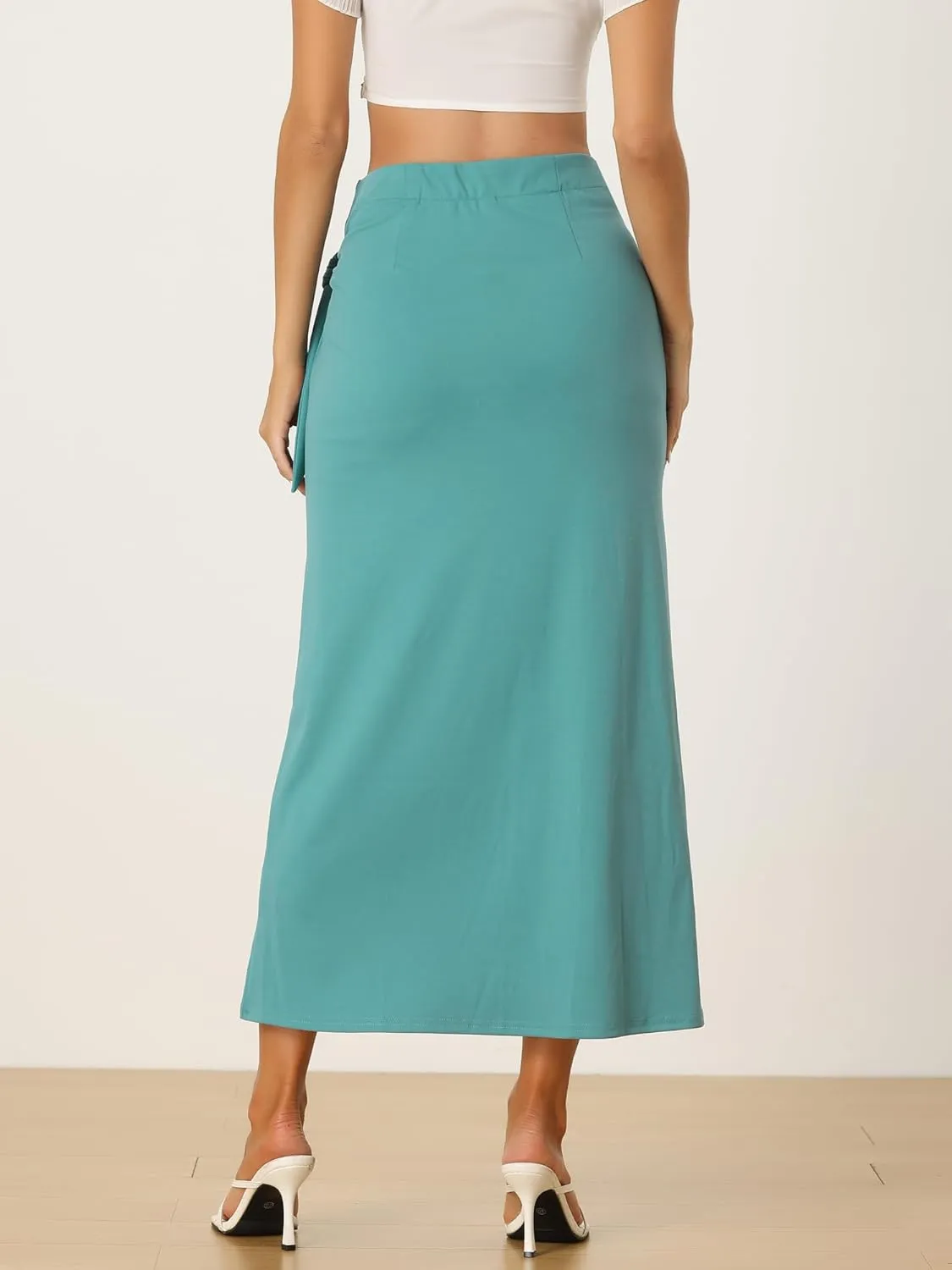 Allegra K Skirts for Women's Split Thigh Front High Waist Long Skirt Casual Boho Wrap Draped Bodycon Midi Skirt