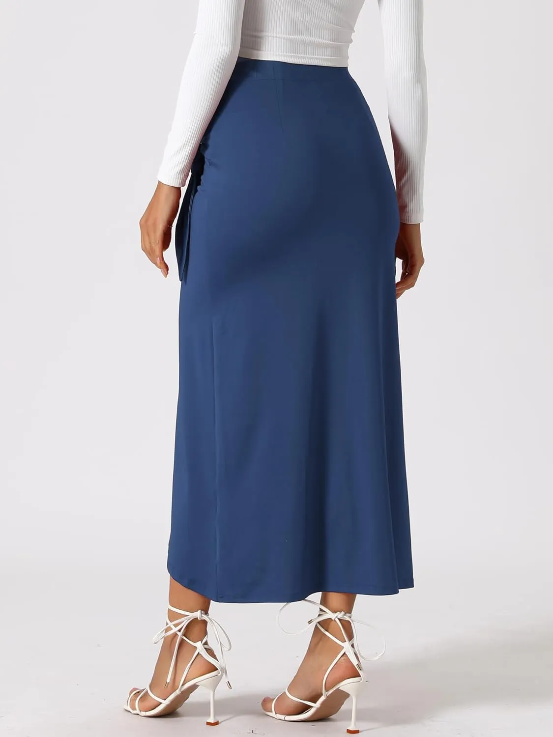 Allegra K Skirts for Women's Split Thigh Front High Waist Long Skirt Casual Boho Wrap Draped Bodycon Midi Skirt