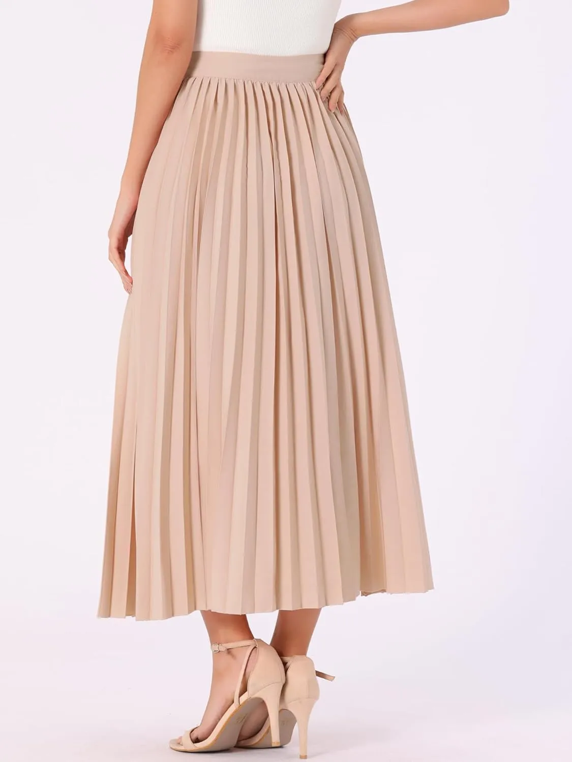 Allegra K Women's High Waisted Side Zipper Work Casual Vacation Flowy Long Pleated Maxi Skirts