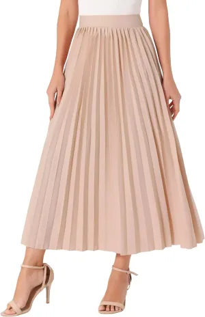 Allegra K Women's High Waisted Side Zipper Work Casual Vacation Flowy Long Pleated Maxi Skirts