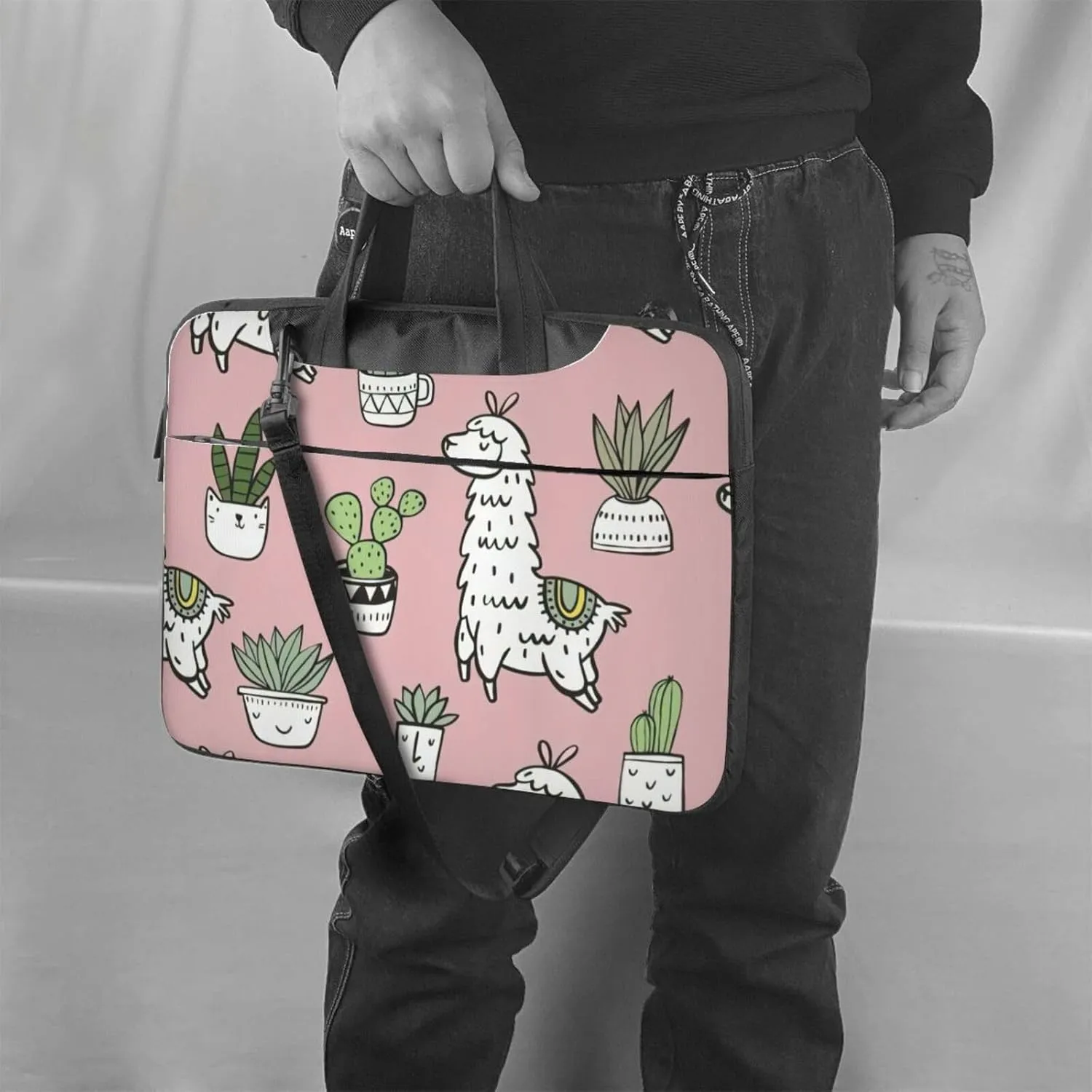 Alpaca and Cactus Print Work Casual Office Laptop Shoulder Messenger Bag 13 inch 14 inch 15.6 inch