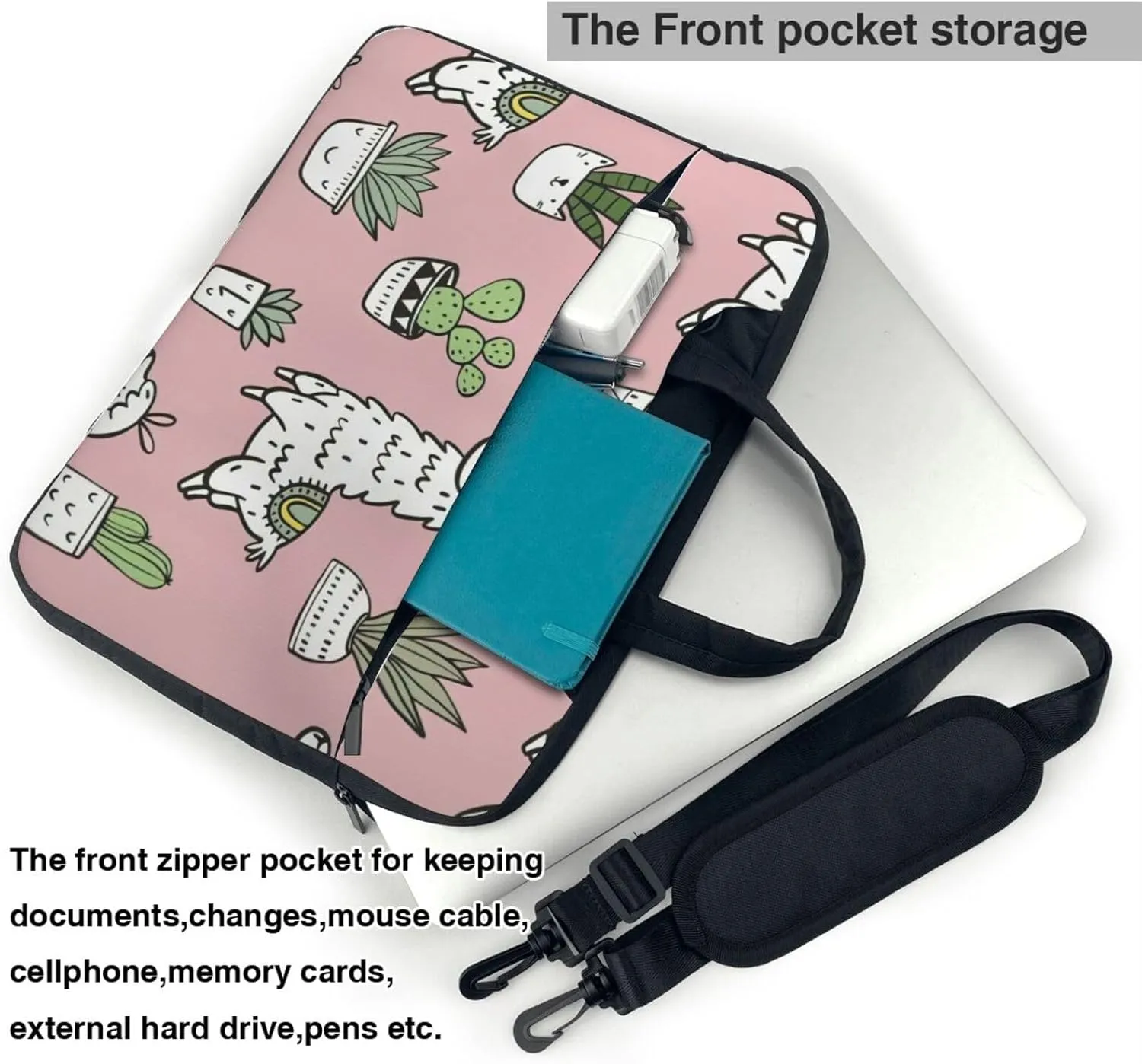 Alpaca and Cactus Print Work Casual Office Laptop Shoulder Messenger Bag 13 inch 14 inch 15.6 inch