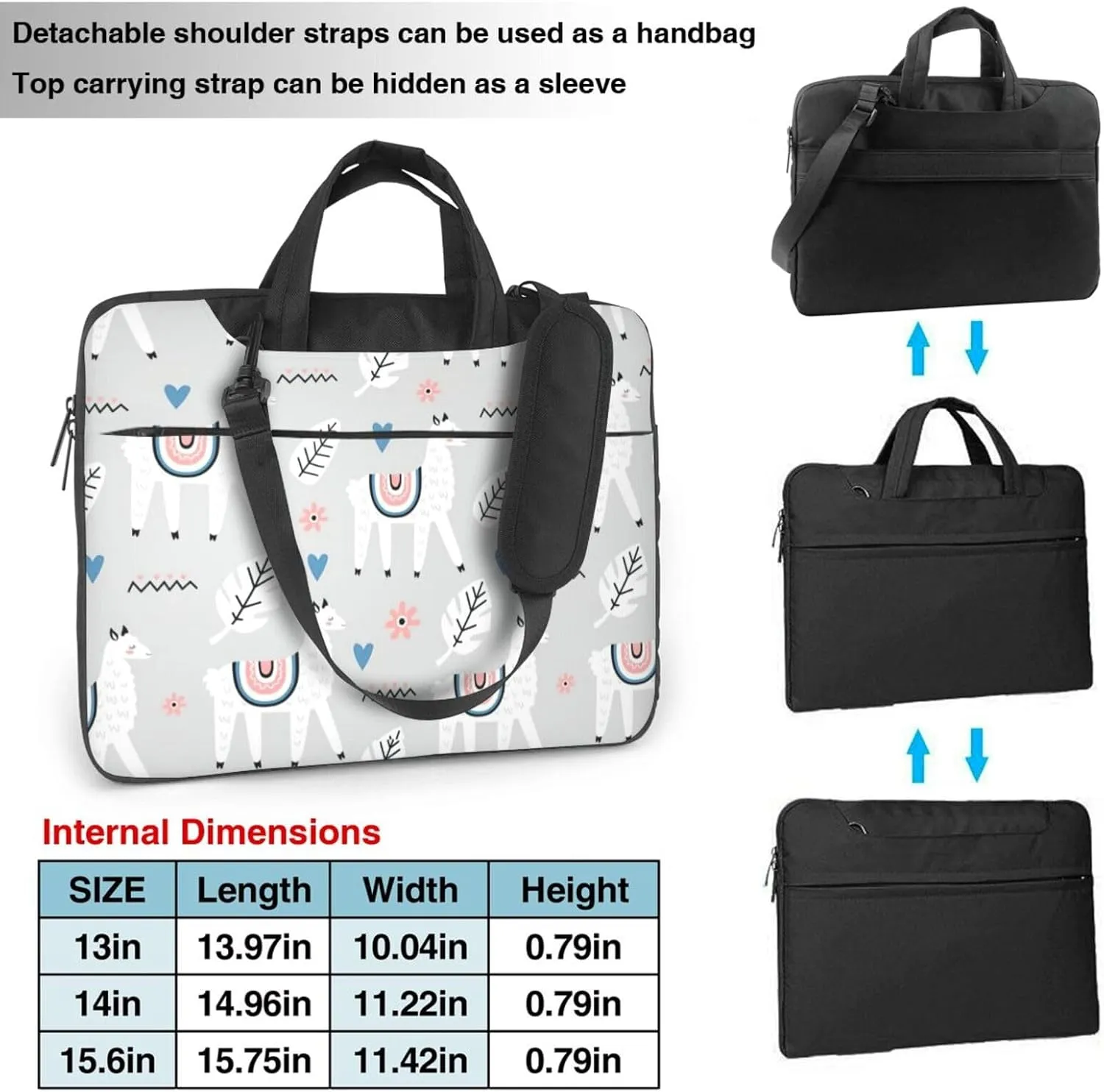 Alpaca Print Work Casual Office Laptop Shoulder Messenger Bag 13 inch 14 inch 15.6 inch
