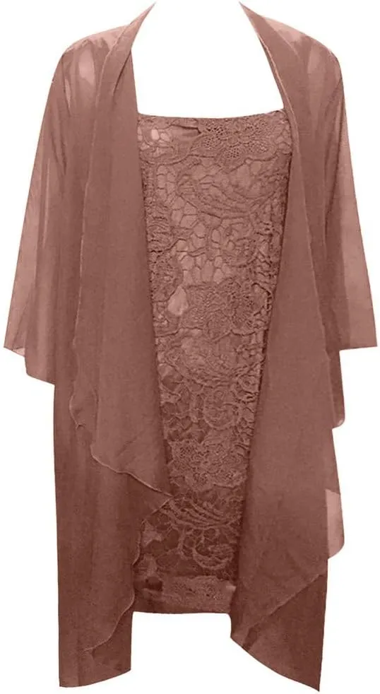 Aniywn Wedding Guest Dresses for Women, 2 Pieces Lace Mother of The Bride Dress with Jacket Chiffon Formal Evening Dresses