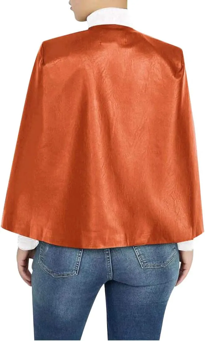 Aro Lora Women's PU Faux Leather Open Front Cape Cloak Poncho Slit Sleeve Short Jacket Coat Blazer